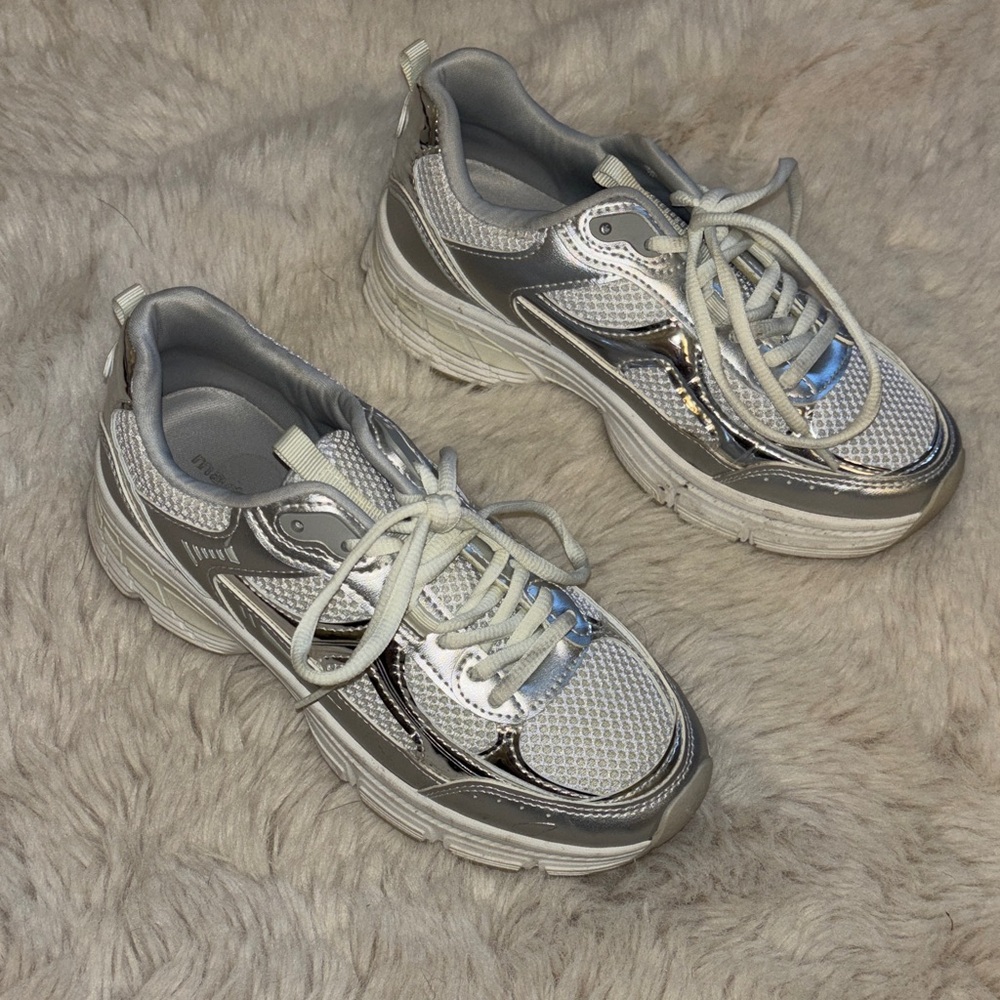 Madden Girl White and Silver Sneakers